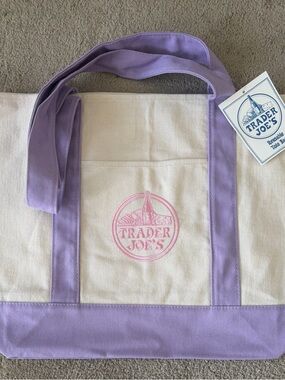 TJ Lavender & Cream Large Canvas Tote Bag